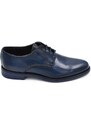 Malu Shoes Scarpe uomo francesina inglese vera pelle lucida blu made in italy fondo gomma ultraleggera