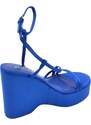 Malu Shoes Zeppa donna blu in pelle chiusura alla caviglia fondo tono su tono asimmetrico platform zeppa 10cm plateau 3cm