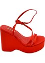 Malu Shoes Zeppa donna rosso in pelle chiusura alla caviglia fondo tono su tono asimmetrico platform zeppa 10cm plateau 3cm