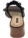 Malu Shoes Pantofoline donna mule nera con drappeggi e perline voluminosa doppia fascia punta quadrata morbide tacco largo 3 cm