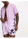Bolongaro Trevor - Camicia da spiaggia viola con stampa di rose