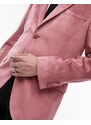 Topman - Blazer slim rosa di velluto con rever a lancia