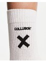 COLLUSION Unisex - Calzini bianchi con logo-Bianco