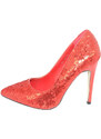 Malu Shoes Decollete' scarpe donna a punta in paillettes rosso con tacco a spillo 12 per cerimonie moda glamour