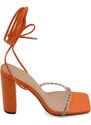 Malu Shoes Sandalo donna gioiello open toe arancione intrecciato tacco doppio 10 strass luccicanti cerimonia lacci alla caviglia
