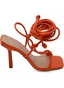 Malu Shoes Sandalo donna open toe arancione intrecciato con nodi tacco a spillo 12 cerimonia eventi lacci alla schiava