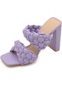 Malu Shoes Sandalo donna glicine lilla mules sabot con tacco largo comodo 12 doppia fascia effetto intrecciato moda estate