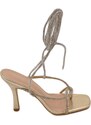 Malu Shoes Sandalo gioiello oro donna tacco 12 fascia sottile di strass luccicanti cerimonia lacci con strass alla caviglia
