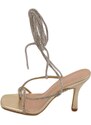 Malu Shoes Sandalo gioiello oro donna tacco 12 fascia sottile di strass luccicanti cerimonia lacci con strass alla caviglia