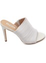 Malu Shoes Sandali donna mules pantofole in tessuto plissettato bianco tulle e tacco sottile 12 cm moda tendenza