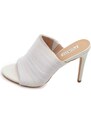 Malu Shoes Sandali donna mules pantofole in tessuto plissettato bianco tulle e tacco sottile 12 cm moda tendenza