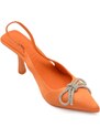 Malu Shoes Decollete' donna gioiello elegante fiocco strass in raso arancione tacco a spillo 80 cinturino alla caviglia fisso moda