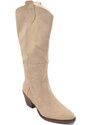 Malu Shoes Stivali camperos donna in camoscio beige chiaro altezza ginocchio lisci tacco Texano 5 cm con zip