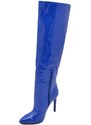 Malu Shoes Stivale alto donna blu in ecopelle lucida effetto calzino con tacco a spillo sottile 12cm aderente con zip e punta moda