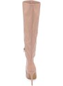 Malu Shoes Stivale alto donna beige nude ecopelle lucida effetto calzino con tacco a spillo sottile 12cm aderente zip e punta moda