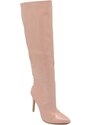 Malu Shoes Stivale alto donna beige nude ecopelle lucida effetto calzino con tacco a spillo sottile 12cm aderente zip e punta moda