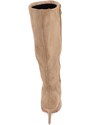 Malu Shoes Stivale alto donna beige in ecopelle scamosciato morbido al polpaccio tacco a spillo 8cm con zip e punta moda