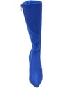 Malu Shoes Stivale alto blu donna in lycra effetto calzino con tacco a spillo 12 aderente con zip a punta moda cerimonia