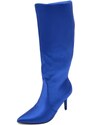 Malu Shoes Stivale alto blu donna in lycra effetto calzino con tacco a spillo 12 aderente con zip a punta moda cerimonia