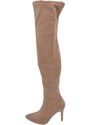 Malu Shoes Stivale donna a punta alto sopra al ginocchio camoscio beige ricoperto di strass tacco a spillo 12 cm aderente con zip