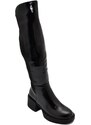 Malu Shoes Stivali donna alto punta tonda nero lucido gambale aderente elasticizzato alto sopra al ginocchio tacco 4 plateau curvy