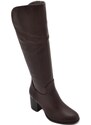 Malu Shoes Stivali donna alto punta tonda marrone gambale aderente elasticizzato alto al ginocchio tacco 5 plateau moda zip curvy