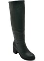 Malu Shoes Stivali donna alto punta tonda verde gambale aderente al ginocchio liscio tacco largo 5 plateau avanti moda elegante zip