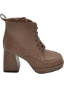 Malu Shoes Tronchetto donna platform tortora punta quadrata con stringhe zip laterale tacco grosso 10 e plateau 3 cm