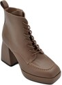Malu Shoes Tronchetto donna platform tortora punta quadrata con stringhe zip laterale tacco grosso 10 e plateau 3 cm