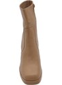Malu Shoes Tronchetto donna stivaletto beige nude punta quadrata tacco doppio 6 cm plateau zeppa 2 zip alla caviglia moda casual