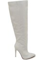 Malu Shoes Stivale alto donna bianco ecopelle lucida effetto calzino con tacco a spillo sottile 12cm aderente zip e punta moda