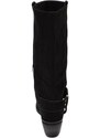 Corina Stivali camperos donna in camoscio nero al polpaccio lisci con fibbia tacco Texano 4 cm con zip western