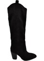 Corina Stivali camperos donna in camoscio nero altezza ginocchio lisci con tacco legno 7 cm quadrato moda zip