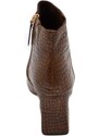Corina Tronchetto donna camperos con tacco quadrato 7 cm a punta in ecopelle pitonata marrone attillato sopra la caviglia