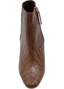 Corina Tronchetto donna camperos con tacco quadrato 7 cm a punta in ecopelle pitonata marrone attillato sopra la caviglia