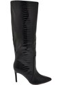 Malu Shoes Stivali donna nero a punta tacco a spillo 12 lucido altezza ginocchio rigido con zip moda