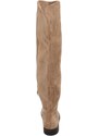 Corina Stivale donna alto a punta camoscio beige sopra al ginocchio in camoscio effetto calzino suola gomma bassa