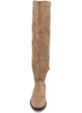 Corina Stivale donna alto a punta camoscio beige sopra al ginocchio in camoscio effetto calzino suola gomma bassa