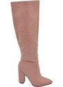 Malu Shoes Stivali donna rosa a punta tacco doppio 10 cm lucido altezza ginocchio rigido stampa coccodrillo con zip moda