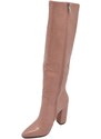 Malu Shoes Stivali donna rosa a punta tacco doppio 10 cm lucido altezza ginocchio rigido stampa coccodrillo con zip moda