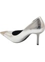 Malu Shoes Decolette' donna pelle matte argento satinato con punta gioiello tacco 10 cm spillo