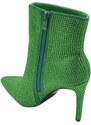 Malu Shoes Scarpa tronchetto mezzo stivaletto donna a punta verde con tacco 12 luccicante con strass zip elegante