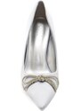 Malu Shoes Decolette' donna in tessuto raso grigio con punta tacco sottile 12 cm dettaglio fiocco con strass argento luccicanti
