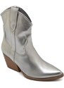 Malu Shoes Texano tronchetti donna camperos in vinile argento stivaletti con tacco largo comodo 5 cm liscio alla caviglia zip