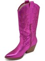 Malu Shoes Stivali donna camperos texani stile western forati estivi fucsia lucido tacco western 7 cm con zip laterale