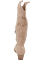 Malu Shoes Stivali camperos donna in camoscio beige taupe altezza ginocchio lisci tacco western 5 cm con zip