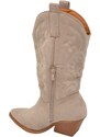 Malu Shoes Stivali texani camperos donna beige in camoscio con tacco western in legno 5 cm e cuciture in risalto moda tendenza