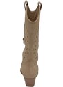 Malu Shoes Stivali donna camperos texani stile western forati estivi beige scamosciato tacco western 7 cm legno con zip laterale