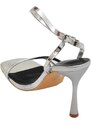 Malu Shoes Sandali tacco donna fascette lucide argento e cinturino alla caviglia tacco a spillo comodo 12 cm elegante