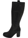 Malu Shoes Stivale estivo donna nero traforato con zip tacco alto largo 9 cm comodo al ginocchio punta tonda